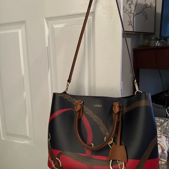 Lauren Ralph Lauren Leather Blue and Red Women's Bag - Picture 8 of 16